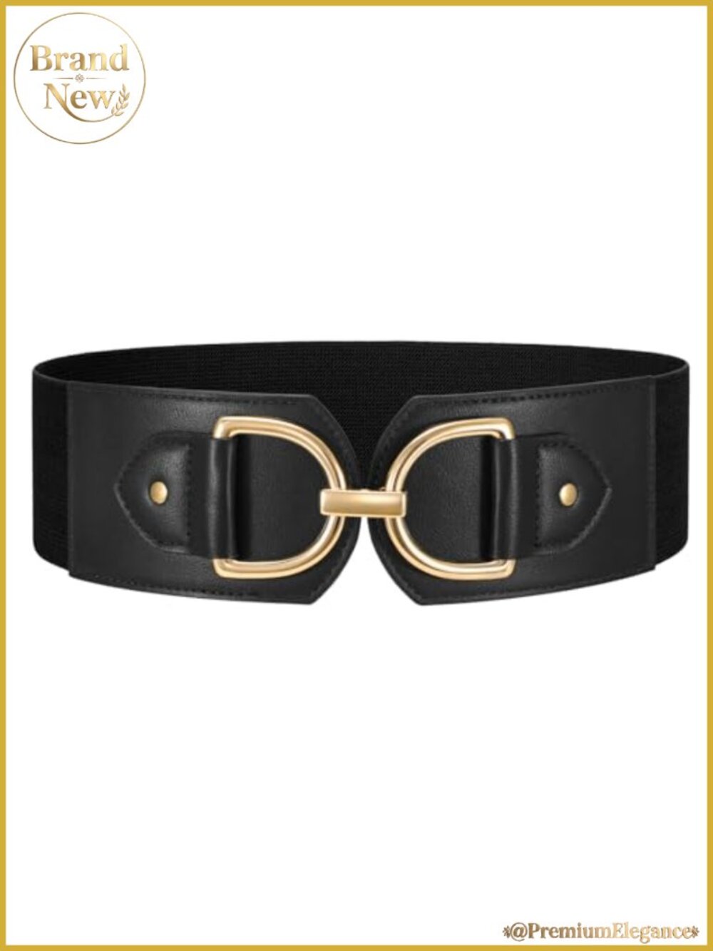 Women Elastic Wide Waist Belt with Big Gold Buckle